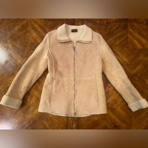 Guess Womens Raw Suede Leather Tan Beige Jacket
